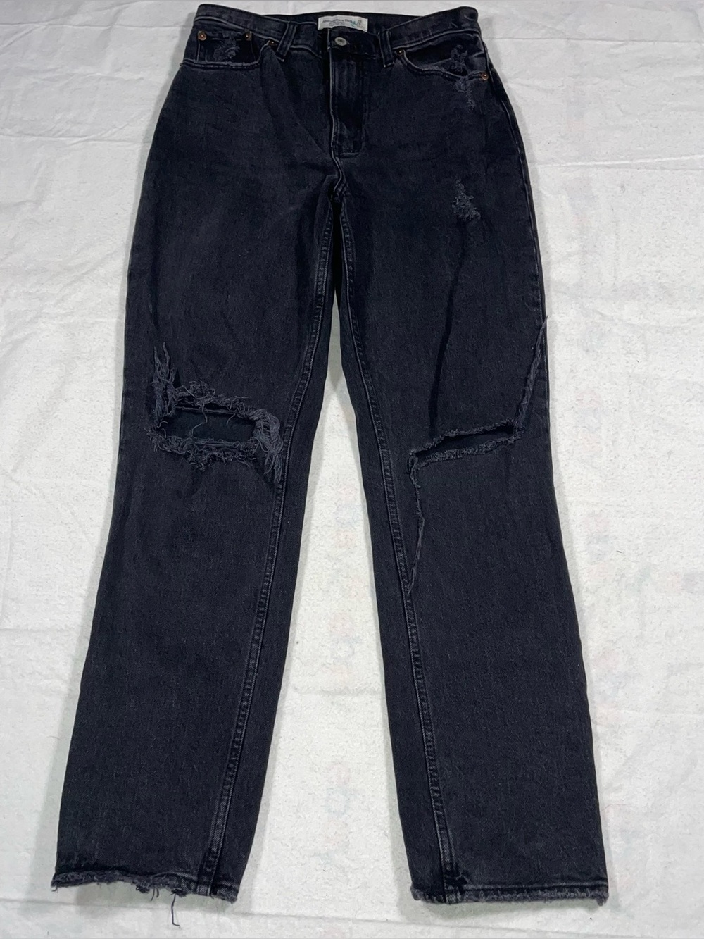 Abercrombie Fitch 6/28 Black Denim The 90s Straight Ultra High Rise Jeans FLAW